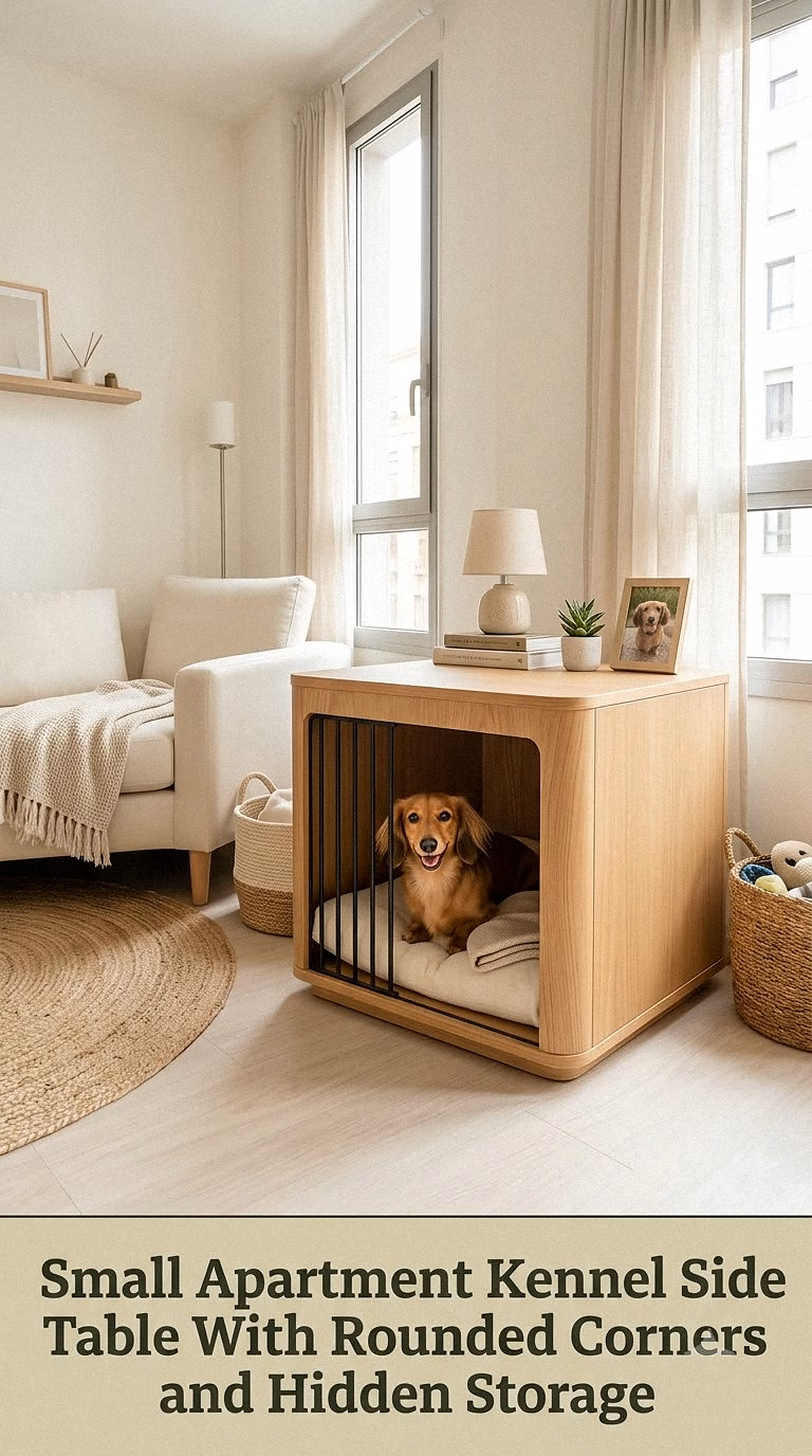 5. Small Apartment Kennel Side Table With Rounded Corners and Hidden Storage