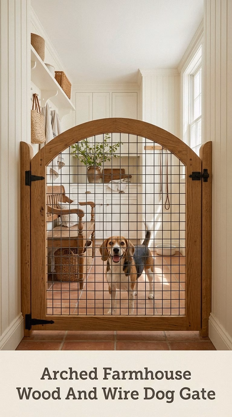 Arched Farmhouse Wood And Wire Dog Gate