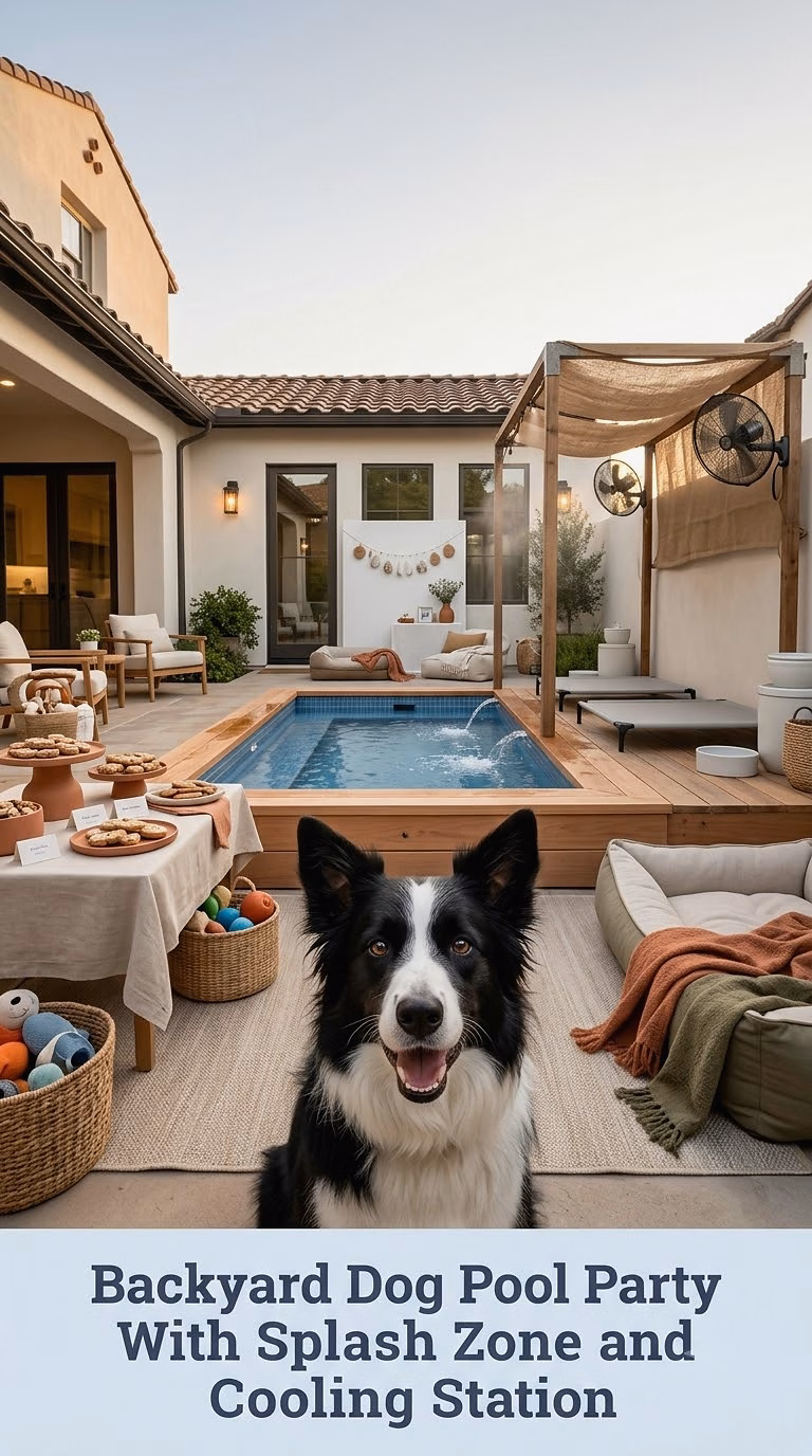 Backyard Dog Pool Party With Splash Zone and Cooling Station