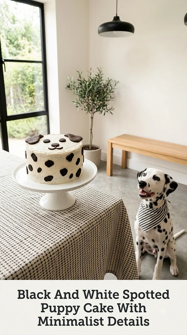 Black And White Spotted Puppy Cake With Minimalist Details