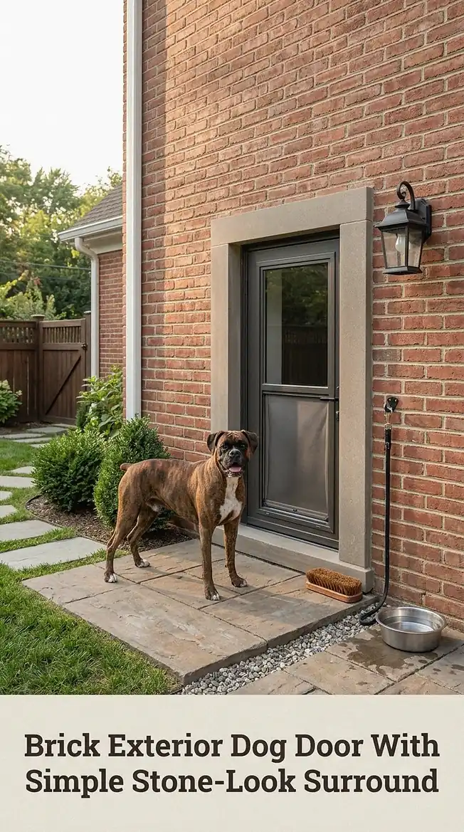 Brick Exterior Dog Door With Simple Stone-Look Surround
