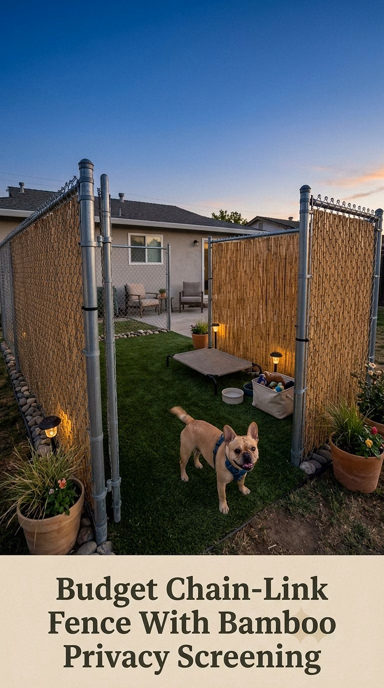 Budget Chain-Link Fence With Bamboo Privacy Screening