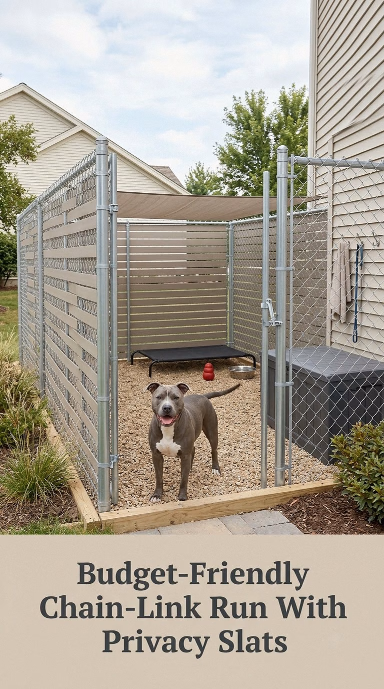 Budget-Friendly Chain-Link Run With Decorative Privacy Slats