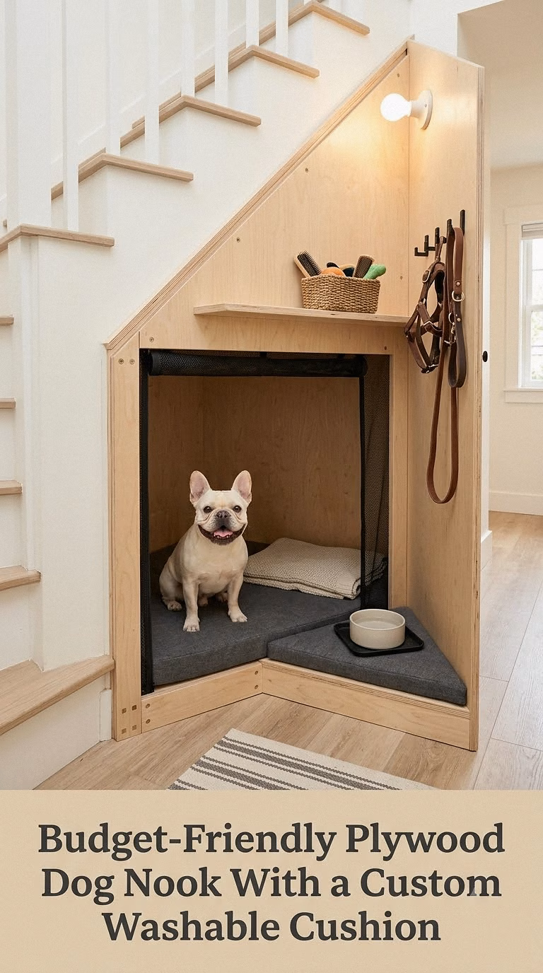 Budget-Friendly Plywood Dog Nook With a Custom Washable Cushion