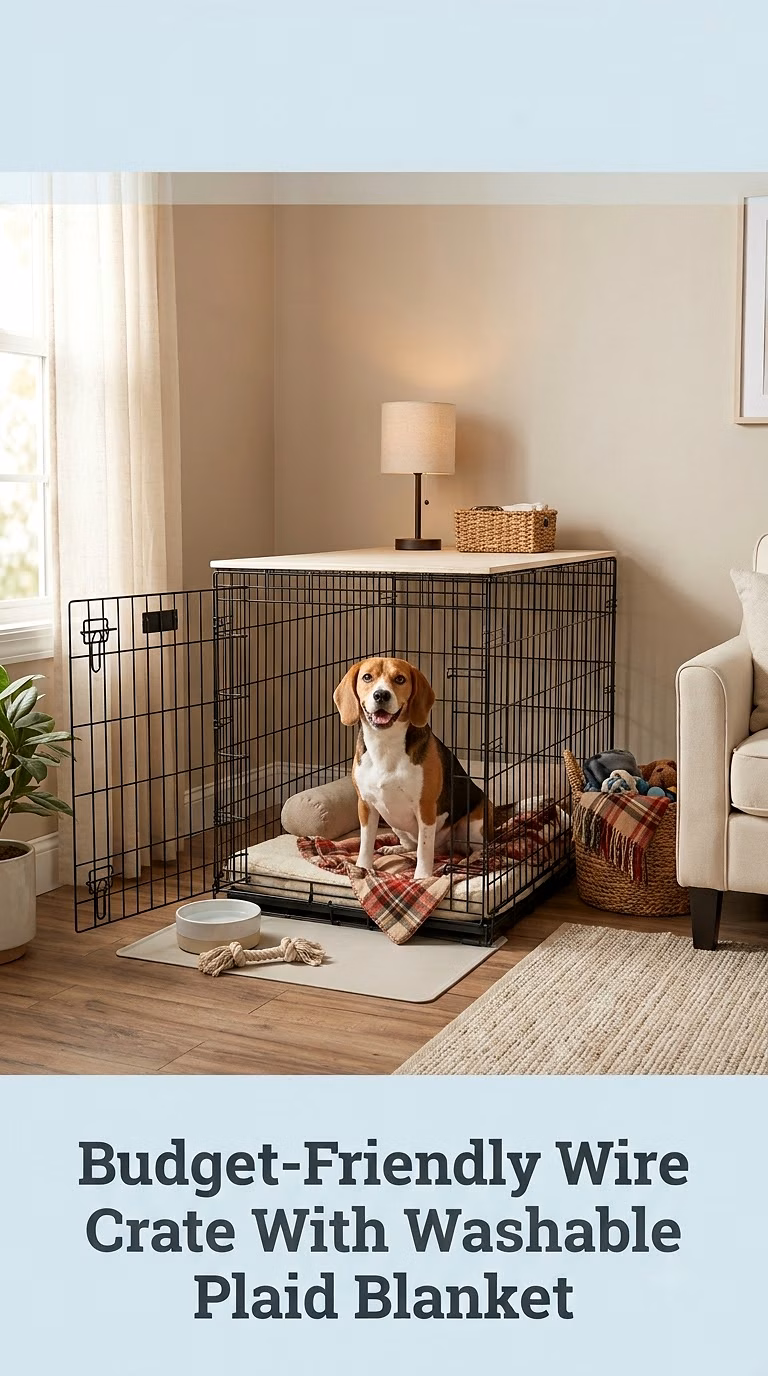 Budget-Friendly Wire Crate With Washable Plaid Blanket