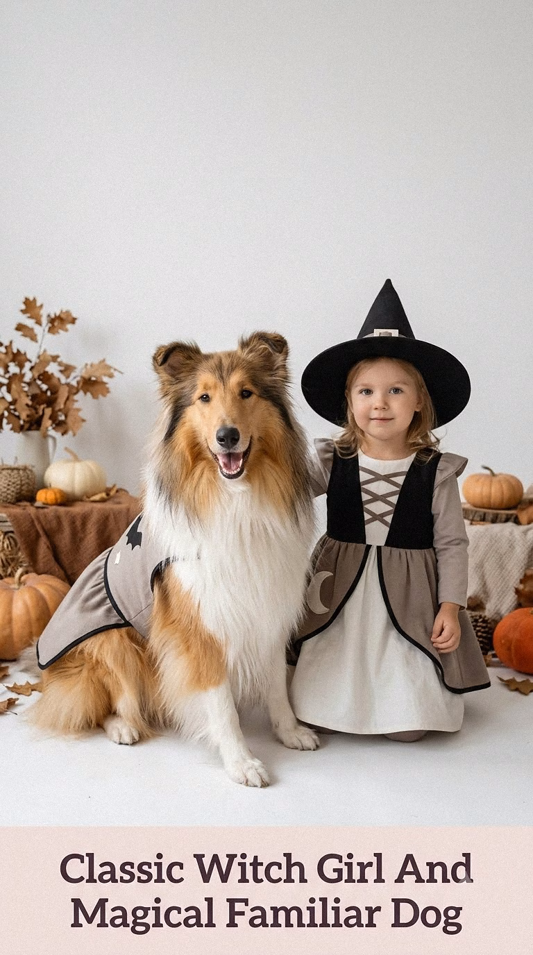 Classic Witch Girl And Magical Familiar Dog