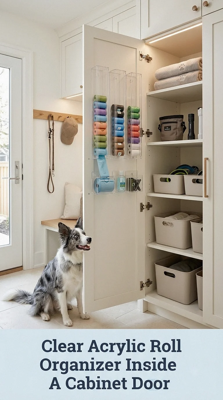 Clear Acrylic Roll Organizer Inside A Cabinet Door