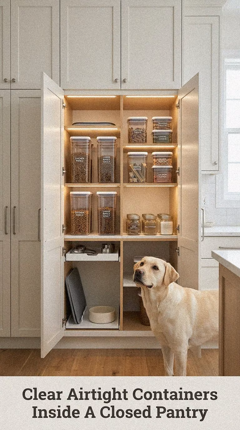 Clear Airtight Containers Inside A Closed Pantry