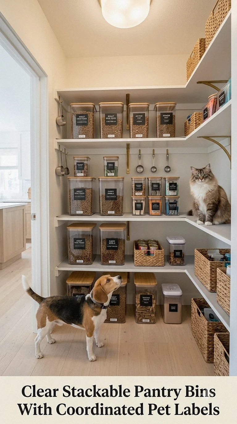 Clear Stackable Pantry Bins With Coordinated Pet Labels