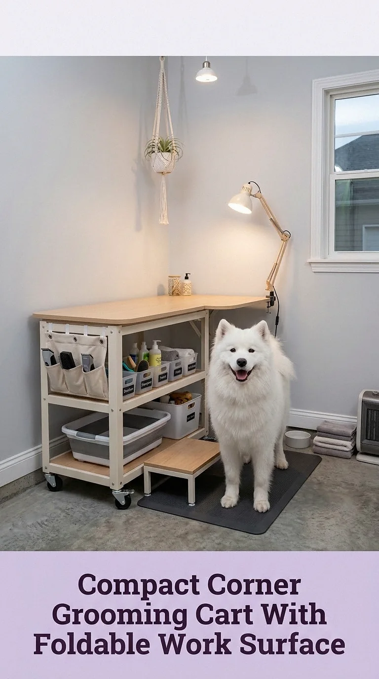 Compact Corner Grooming Cart With Foldable Work Surface