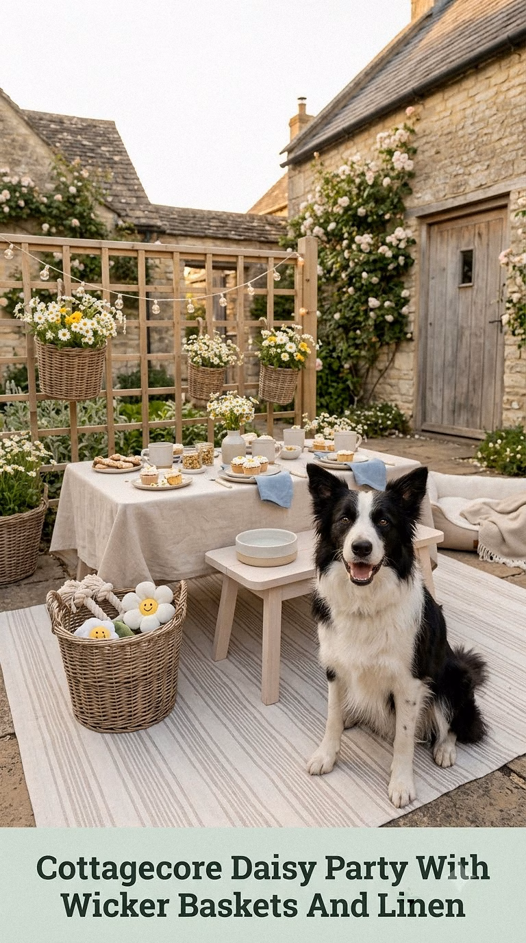 Cottagecore Daisy Party With Wicker Baskets And Linen
