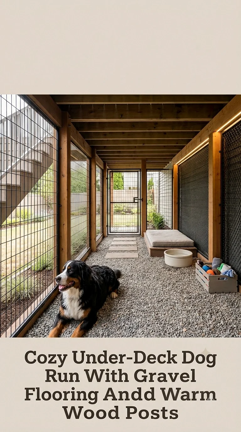 Cozy Under-Deck Dog Run With Gravel Flooring And Warm Wood Posts