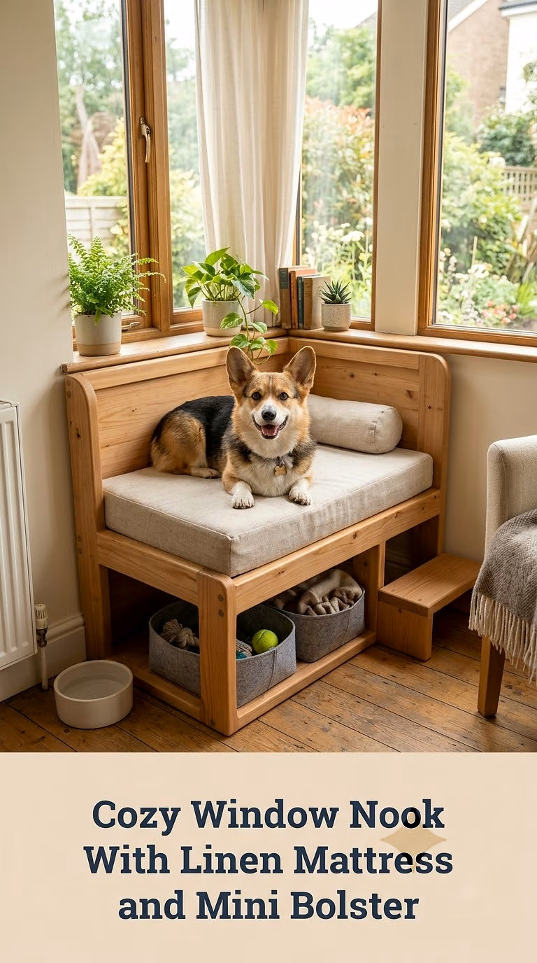 Cozy Window Nook With Linen Mattress and Mini Bolster