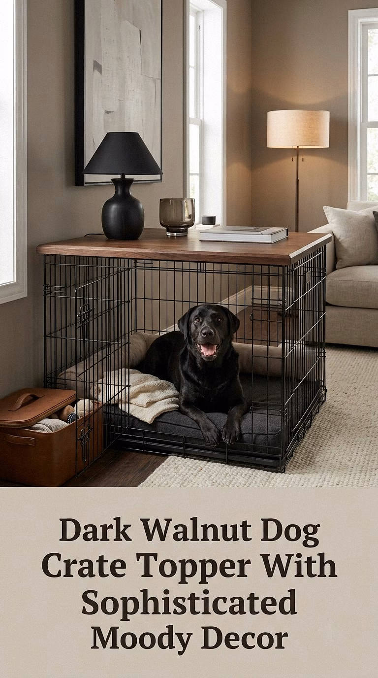 Dark Walnut Dog Crate Topper With Sophisticated Moody Decor