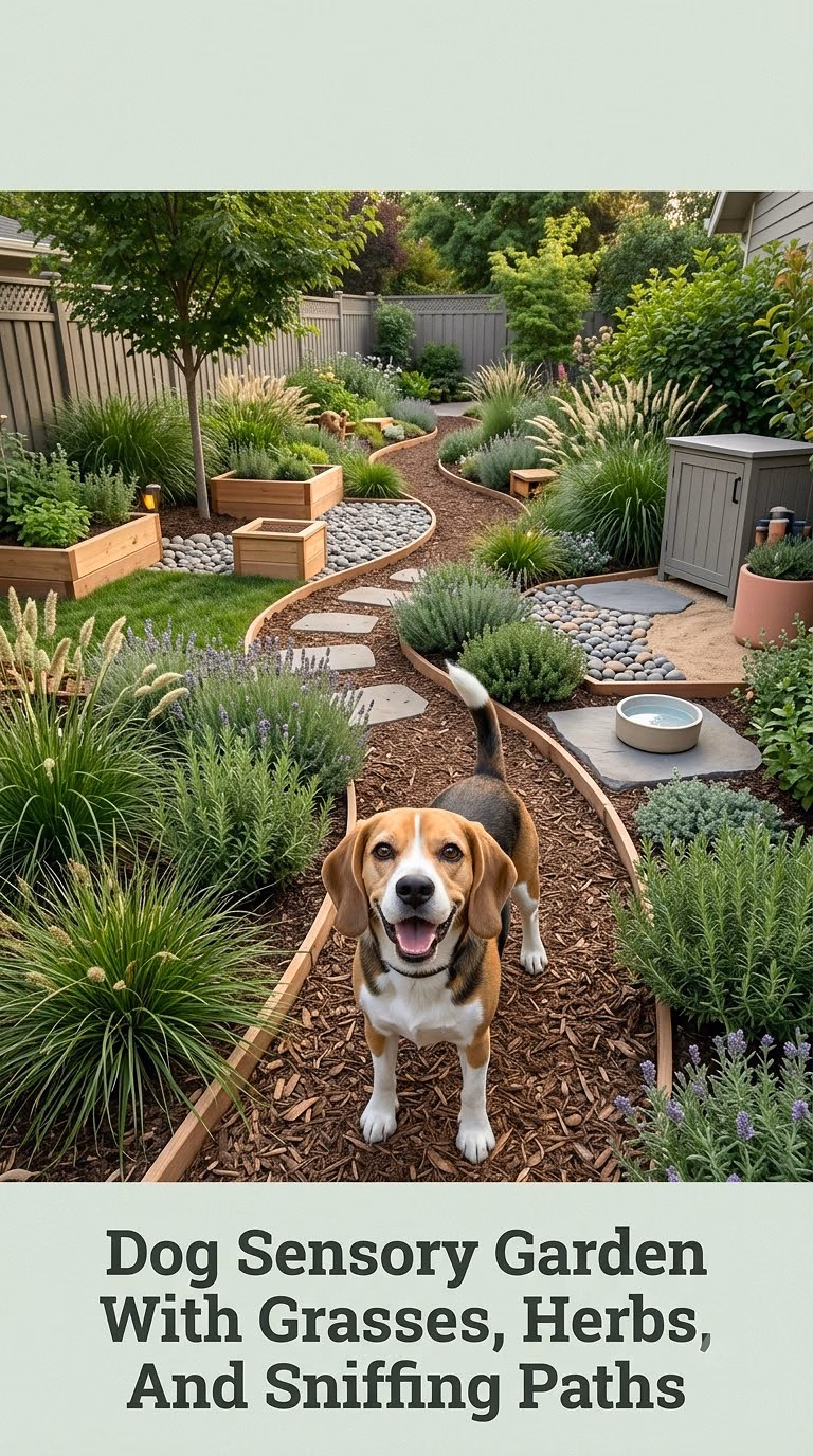 Dog Sensory Garden With Grasses, Herbs, And Sniffing Paths