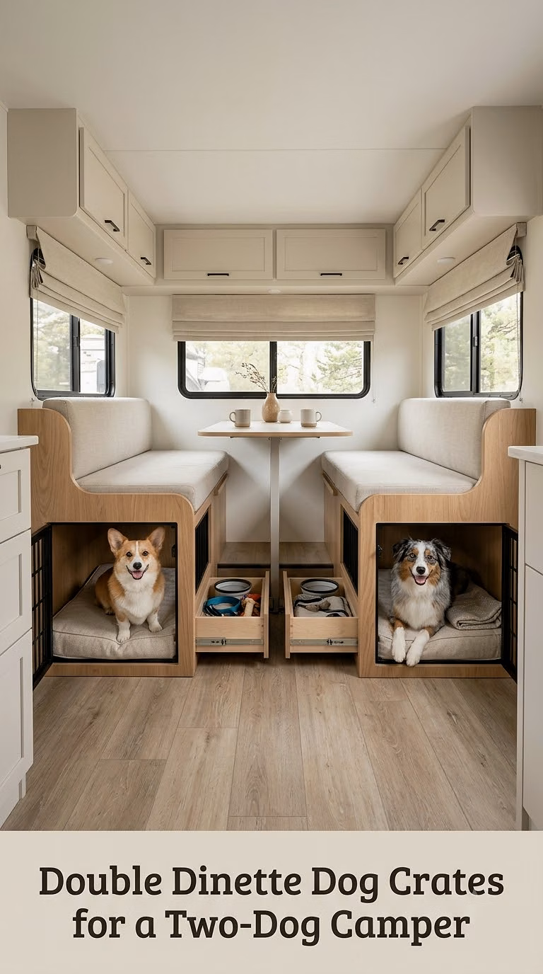 Double Dinette Dog Crates for a Two-Dog Camper