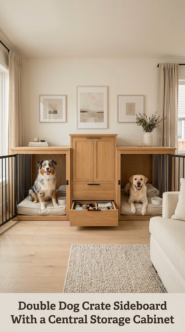 Double Dog Crate Sideboard With a Central Storage Cabinet