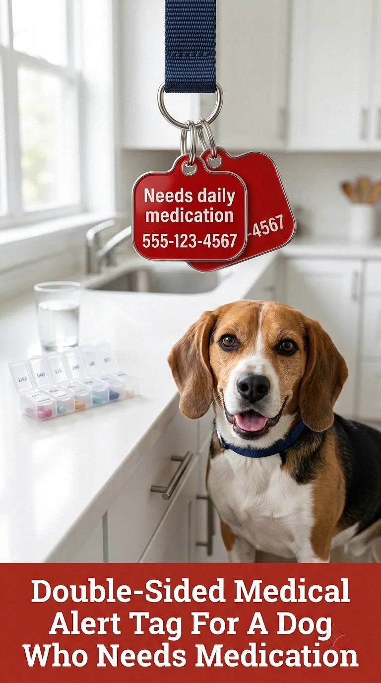 Double-Sided Medical Alert Tag For A Dog Who Needs Medication