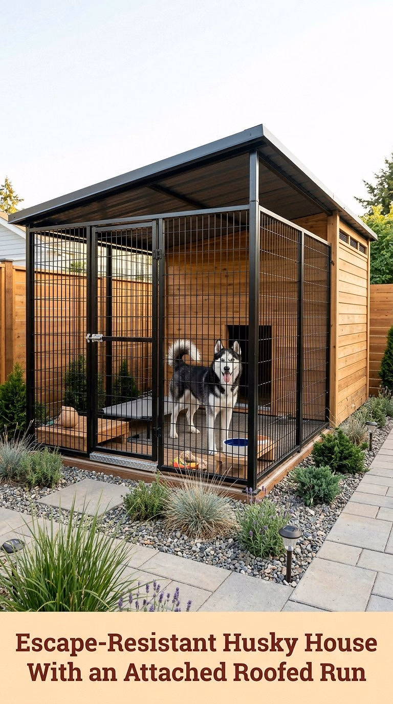 5. Escape-Resistant Husky House With an Attached Roofed Run