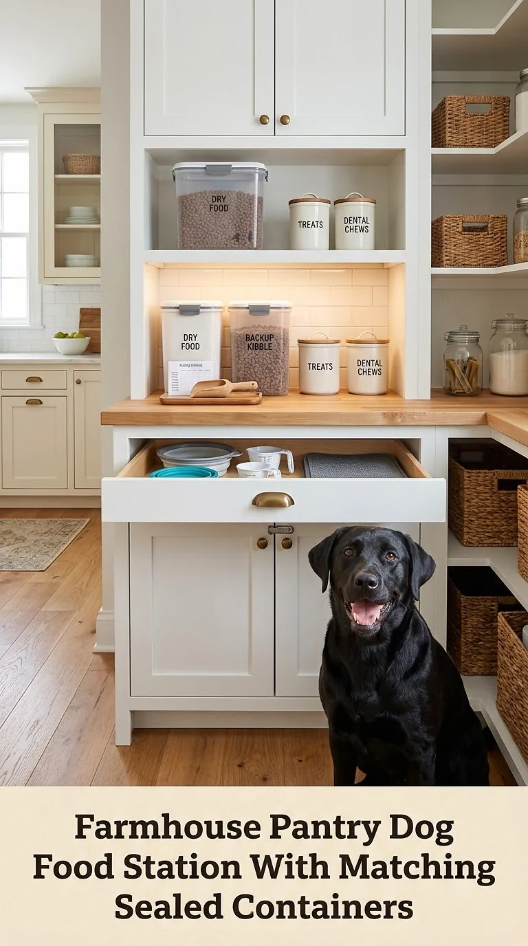 Farmhouse Pantry Dog Food Station With Matching Sealed Containers