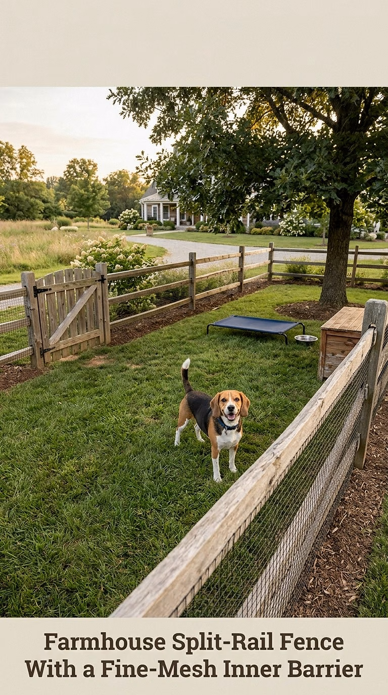 Farmhouse Split-Rail Fence With a Fine-Mesh Inner Barrier