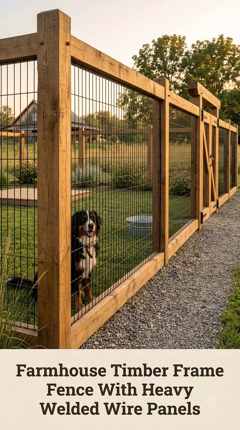 Farmhouse Timber Frame Fence With Heavy Welded Wire Panels