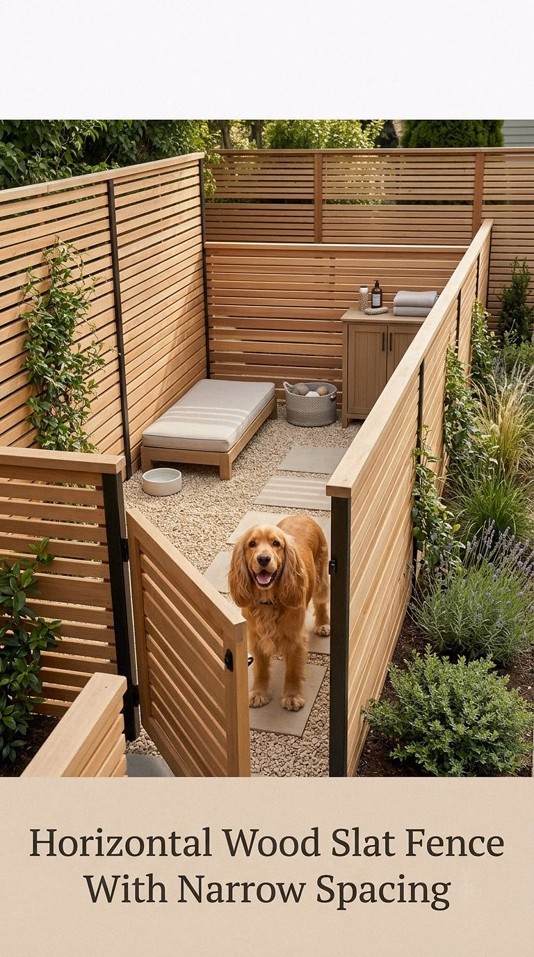 Horizontal Wood Slat Fence With Narrow Spacing