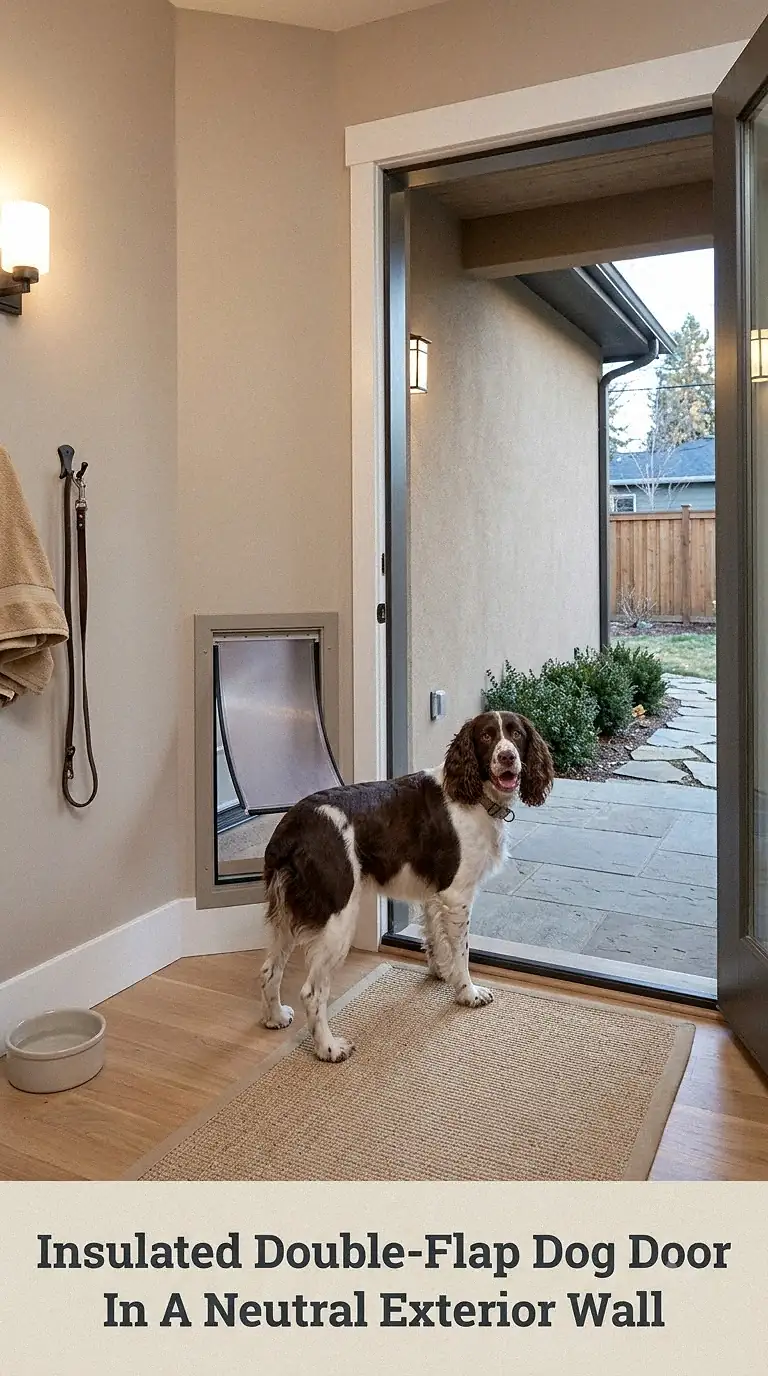 Insulated Double-Flap Dog Door In A Neutral Exterior Wall