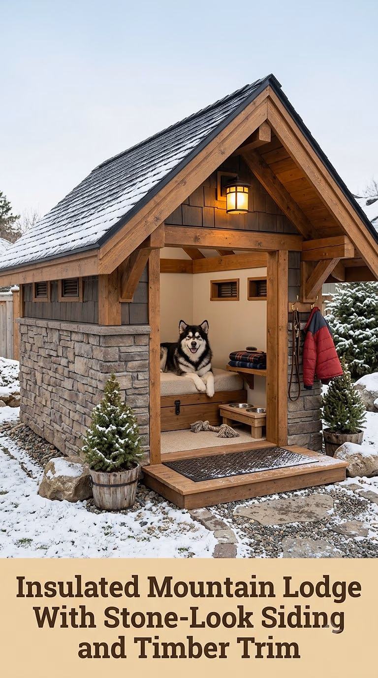 5. Insulated Mountain Lodge With Stone-Look Siding and Timber Trim