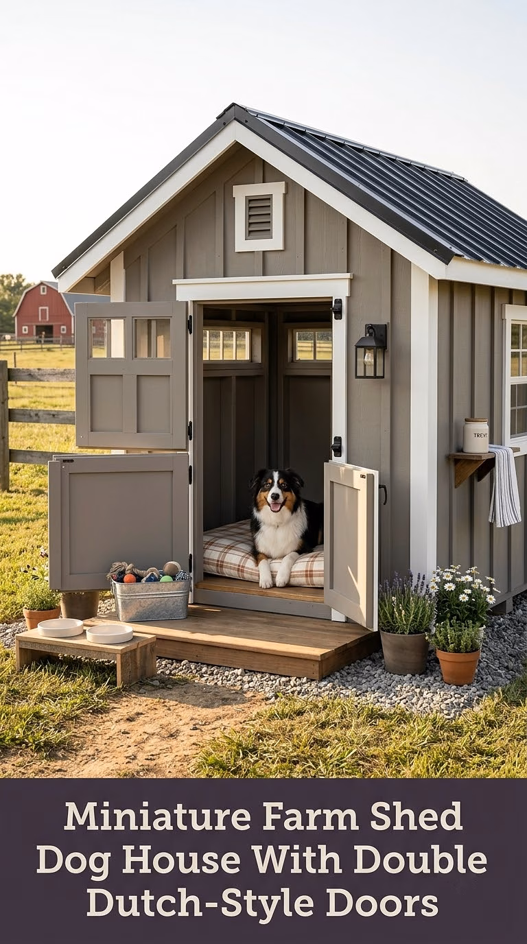 5. Miniature Farm Shed Dog House With Double Dutch-Style Doors