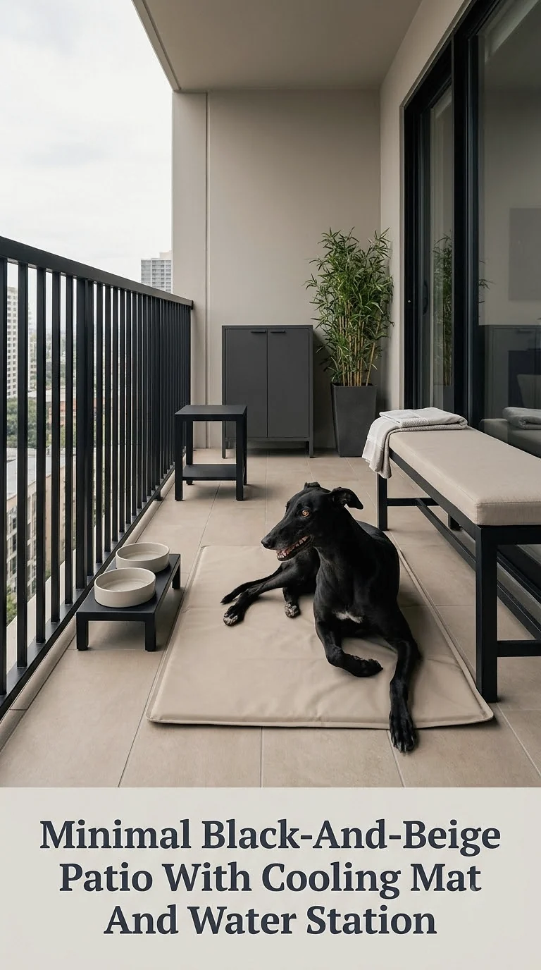 Minimal Black-And-Beige Patio With Cooling Mat And Water Station
