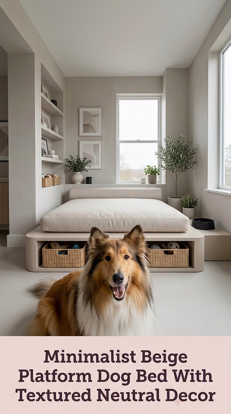 Minimalist Beige Platform Dog Bed With Textured Neutral Decor