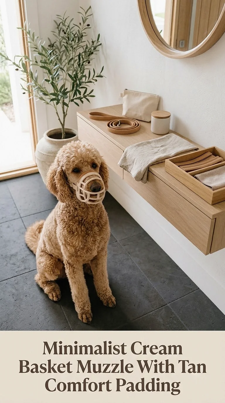 Minimalist Cream Basket Muzzle With Tan Comfort Padding