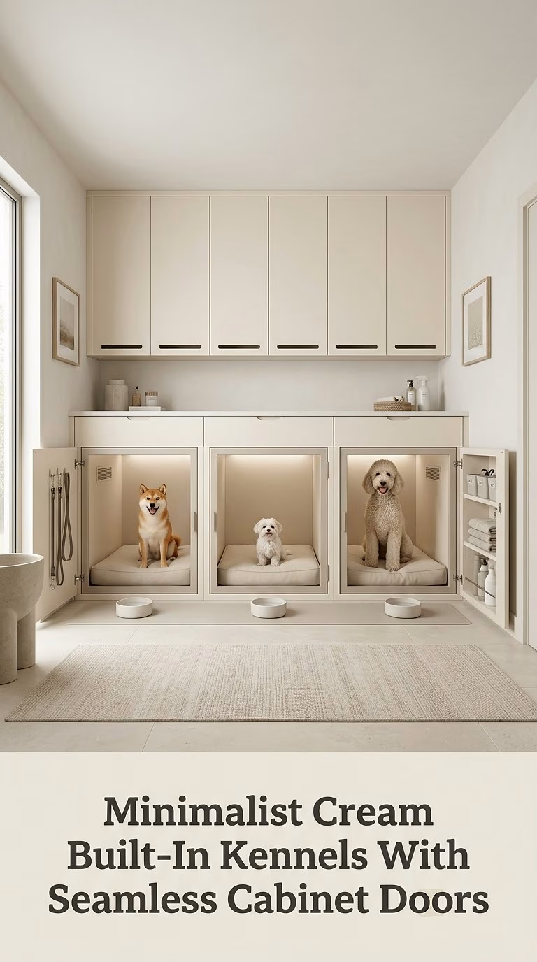 Minimalist Cream Built-In Kennels With Seamless Cabinet Doors