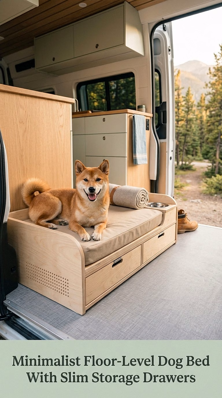Minimalist Floor-Level Dog Bed With Slim Storage Drawers