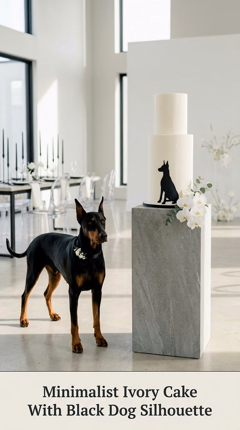 Minimalist Ivory Cake With Black Dog Silhouette