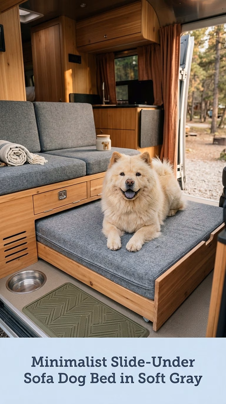 Minimalist Slide-Under Sofa Dog Bed in Soft Gray