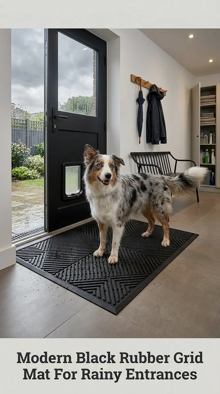 Modern Black Rubber Grid Mat For Rainy Entrances