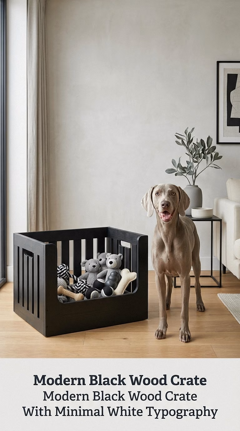 Modern Black Wood Crate With Minimal White Typography
