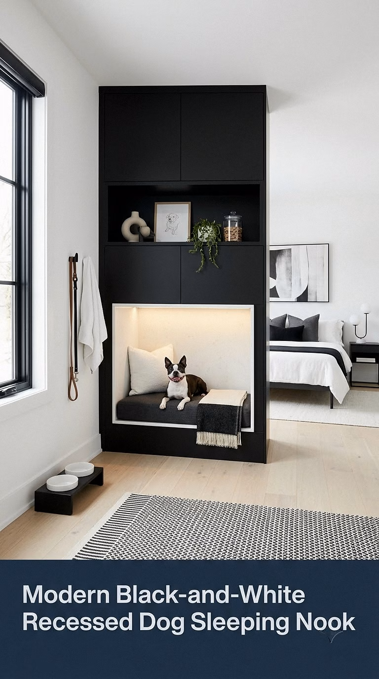 5. Modern Black-and-White Recessed Dog Sleeping Nook