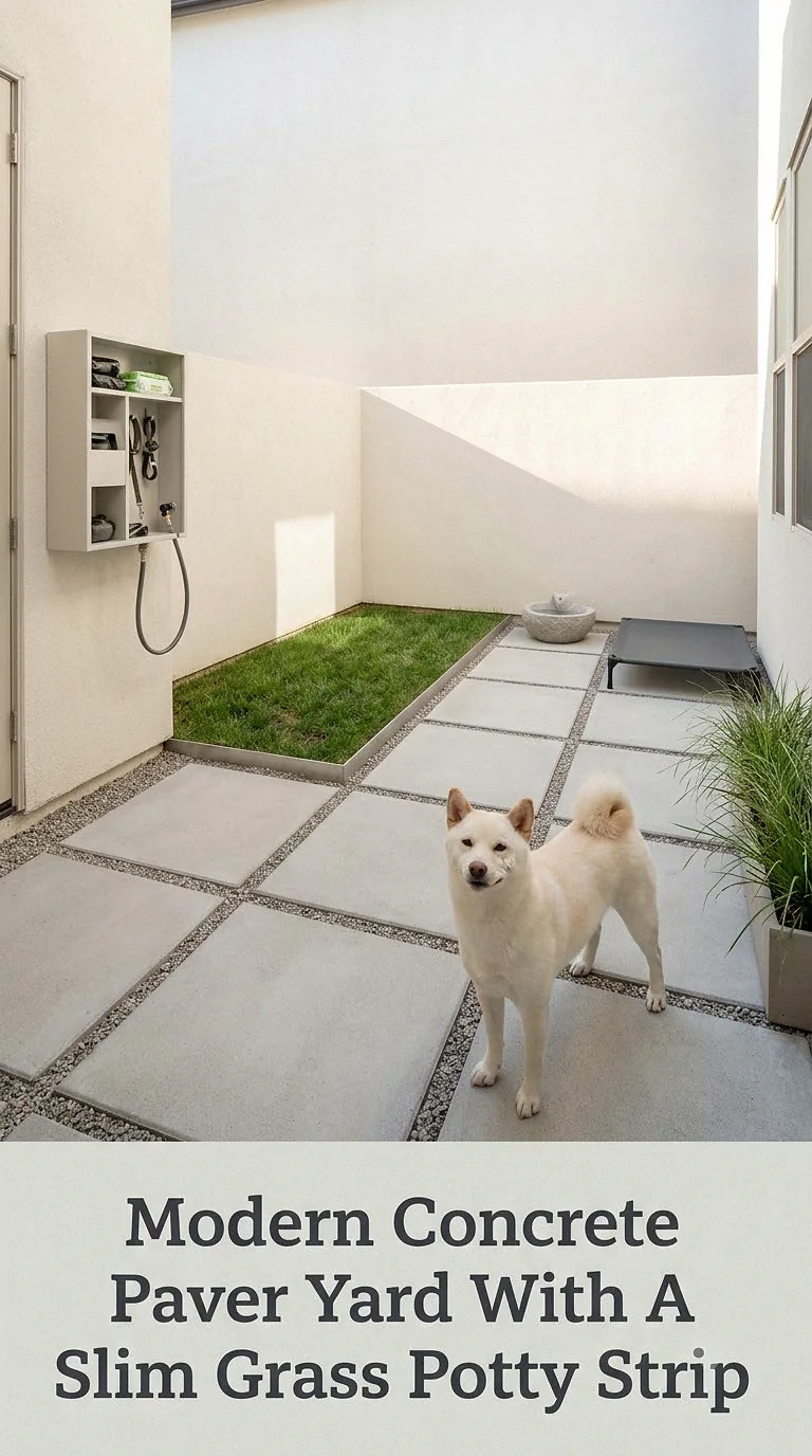 Modern Concrete Paver Yard With A Slim Grass Potty Strip