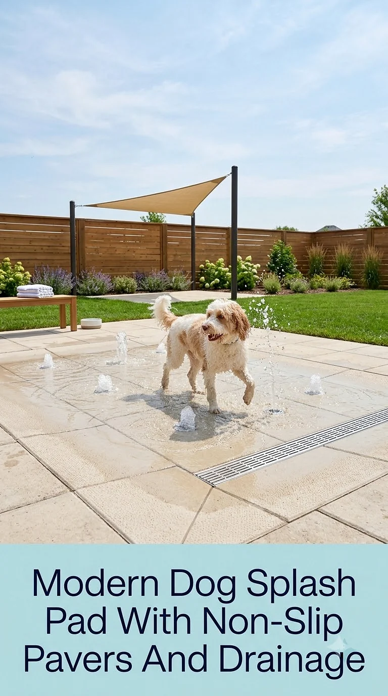 Modern Dog Splash Pad With Non-Slip Pavers And Drainage