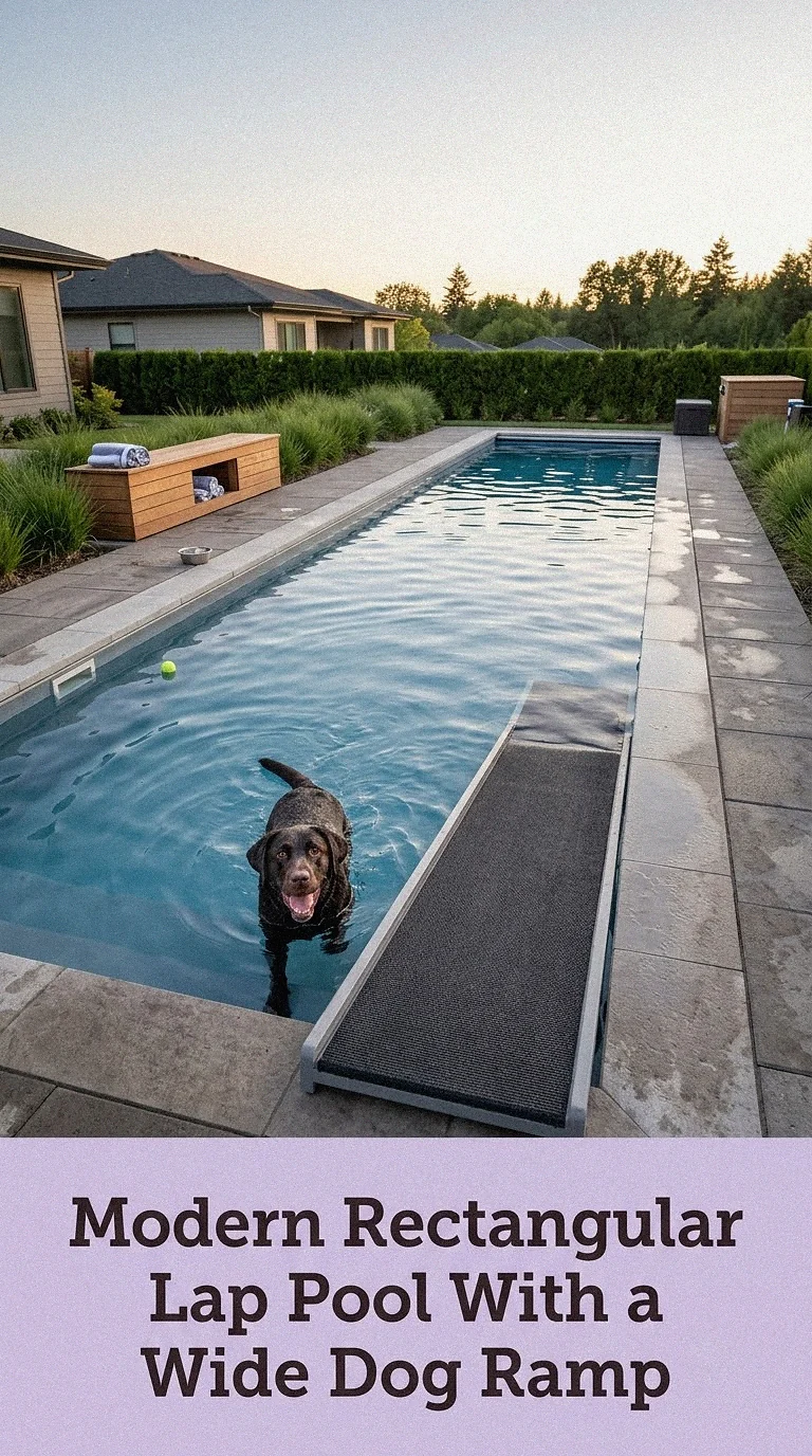 Modern Rectangular Lap Pool With a Wide Dog Ramp