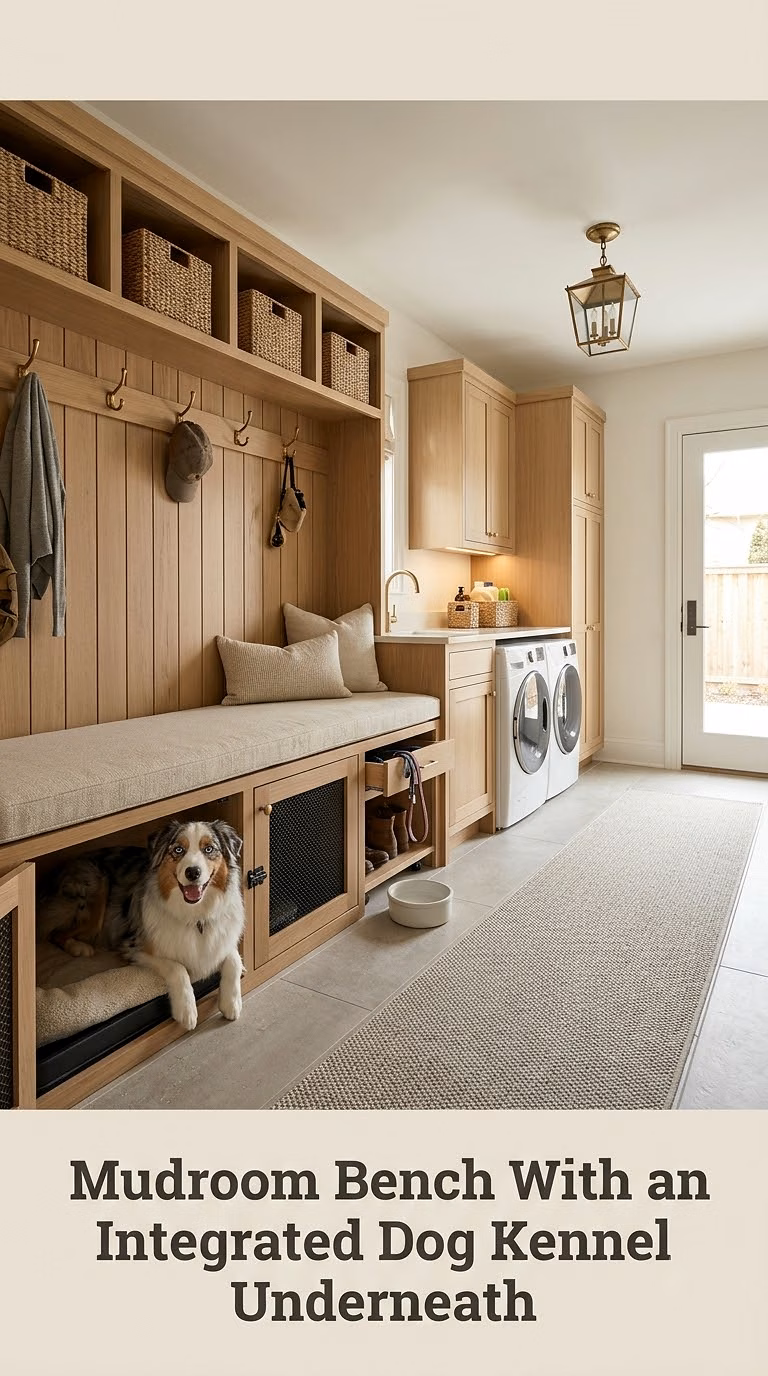 Mudroom Bench With an Integrated Dog Kennel Underneath