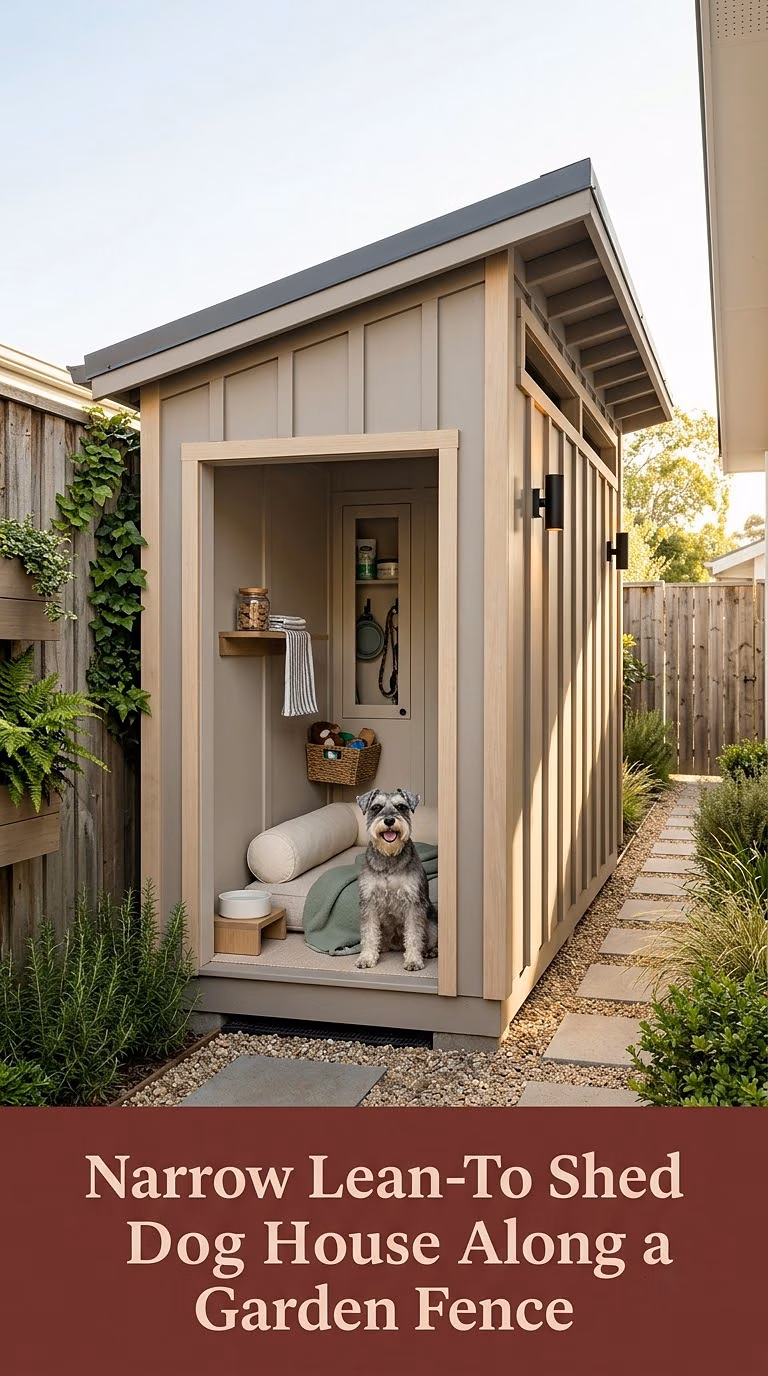 5. Narrow Lean-To Shed Dog House Along a Garden Fence