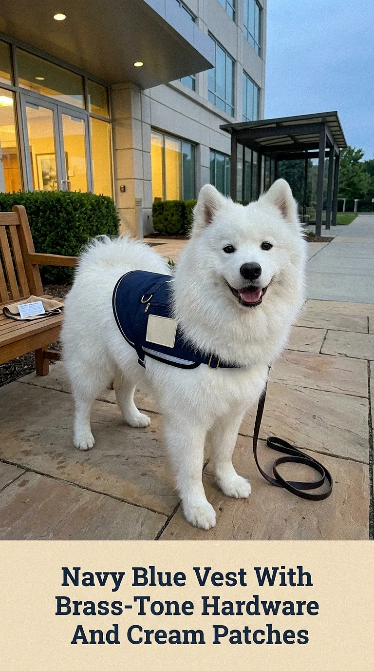 Navy Blue Vest With Brass-Tone Hardware And Cream Patches