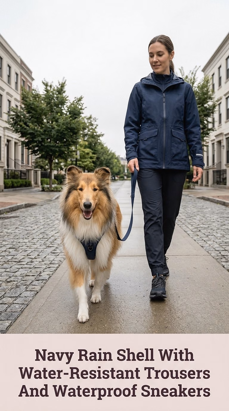 Navy Rain Shell With Water-Resistant Trousers And Waterproof Sneakers