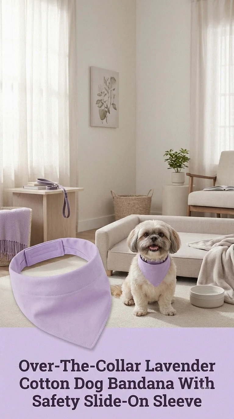 Over-The-Collar Lavender Cotton Dog Bandana With Safety Slide-On Sleeve