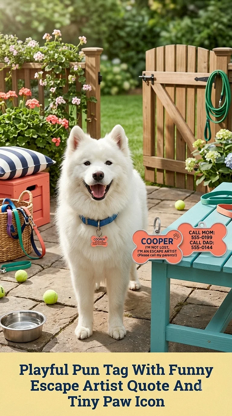 Playful Pun Tag With Funny Escape Artist Quote And Tiny Paw Icon