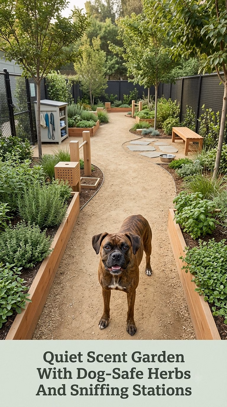 Quiet Scent Garden With Dog-Safe Herbs And Sniffing Stations